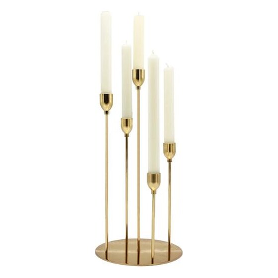 Gold Taper Candle Holders,metal 5 Arms Candelabra Centerpieces for Christmas Wedding Dinner Table Halloween Decoration（candle Excluded） | Rental