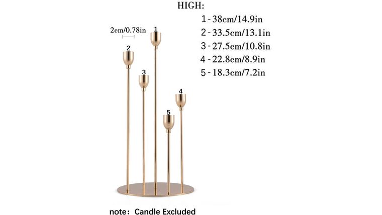 Gold Taper Candle Holders,metal 5 Arms Candelabra Centerpieces for Christmas Wedding Dinner Table Halloween Decoration（candle Excluded） | Rental - alternate view