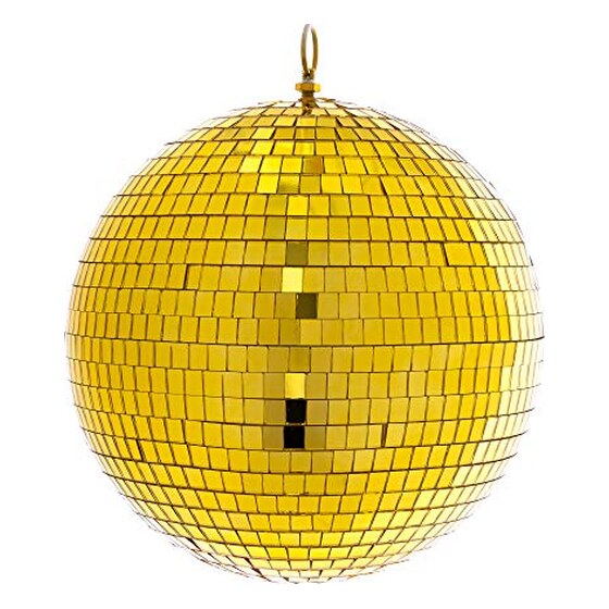 Simply Elegant Mirror Glass Disco Ball With Hanging O-ring – Decorative Bright Reflective Disco Ball for Parties, Dj Dances, Clubs, Stage Lighting – 16″ Diameter – Gold | Rental