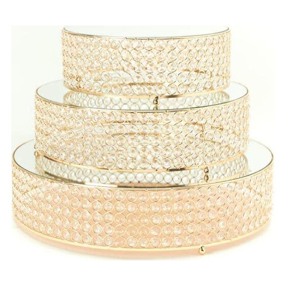 Crystal Round Cake Stand 3 Piece Set – Gold | Rental