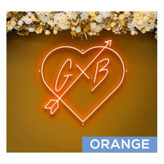 Custom Neon Sign Your Initials in Monogram Heart W/ Arrow – Choose Your Size and Color! | Rental