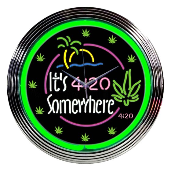 “it’s 4:20 Somewhere” Neon Clock – 15″ Diameter | Rental
