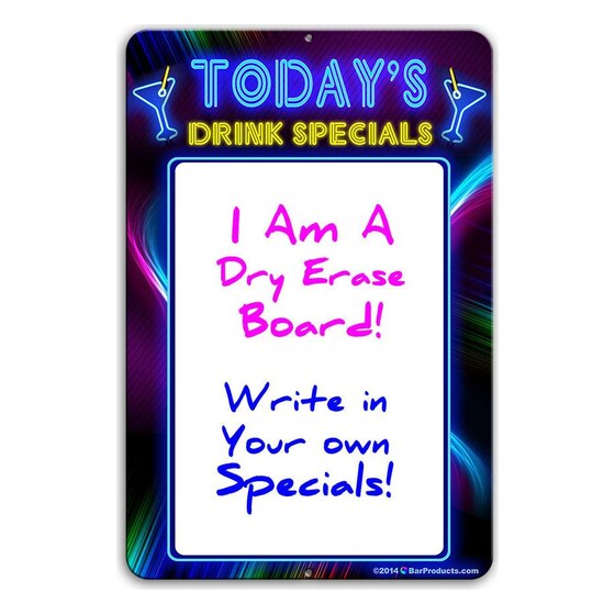 Today’s Drink Specials – Dry Erase Metal Bar Signs – Neon Themed | Rental