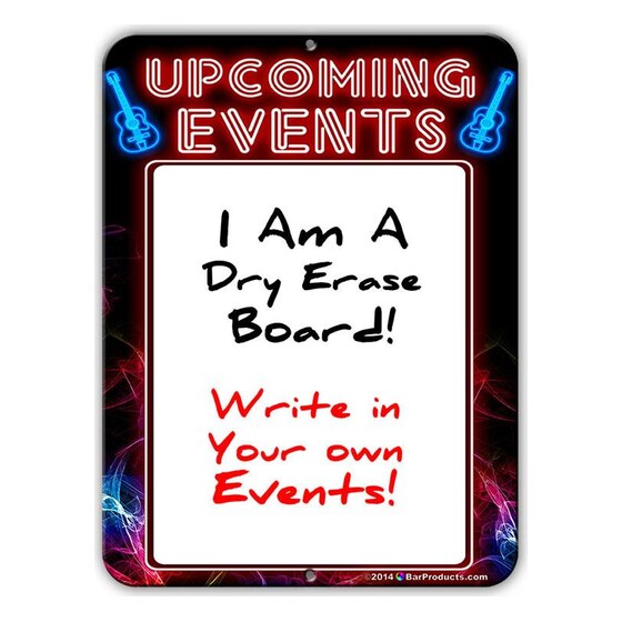 Upcoming Events – Dry Erase Metal Bar Signs – Neon Themed | Rental