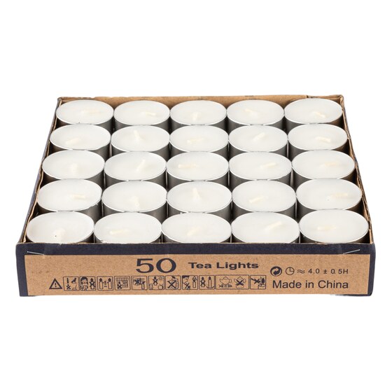 50 pcs/pk Tea Light Candles – White | Rental